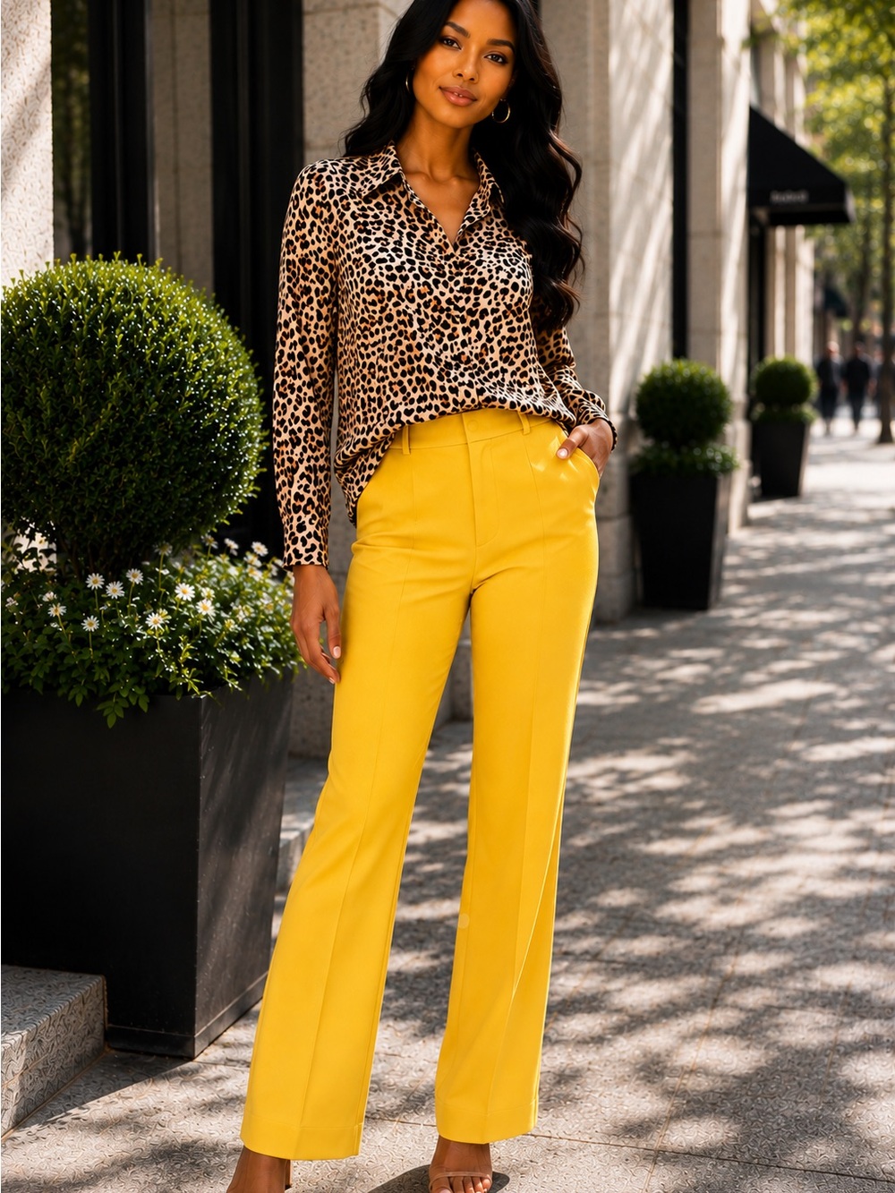 a new day Leopard Print Button-Up Top - Tan & Black